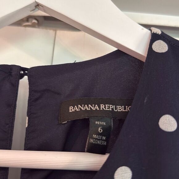 Banana republic sundress navy polka dot fit and flare chiffon dress 6petite - Picture 5 of 15